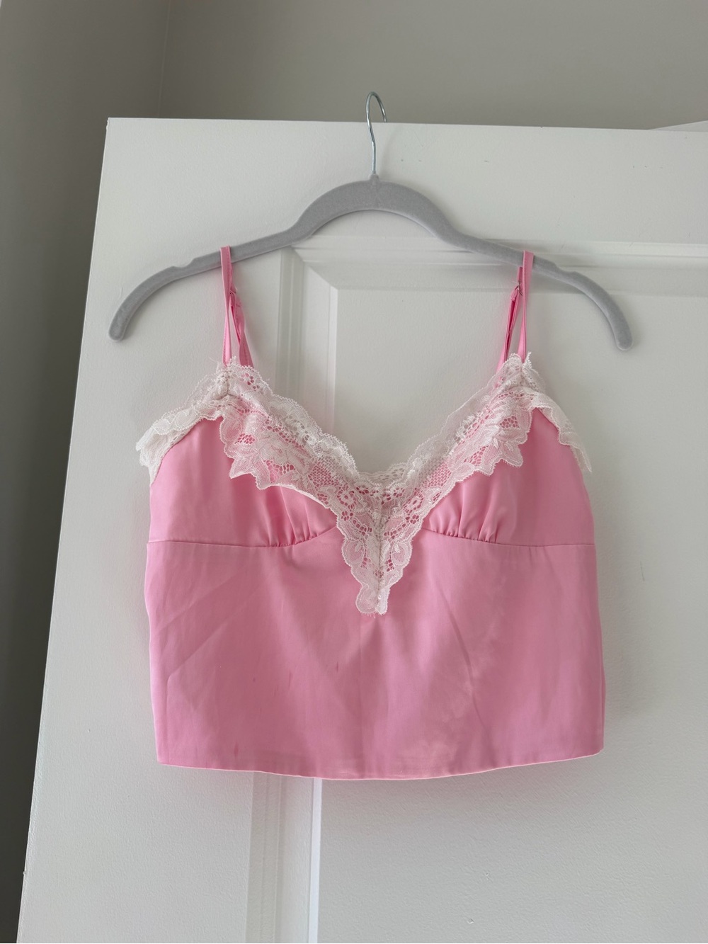 Edikted Pink Lace Trim Crop Cami Top